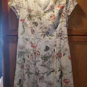 Ann Taylor Floral Eyelet Midi Dress - White and Green